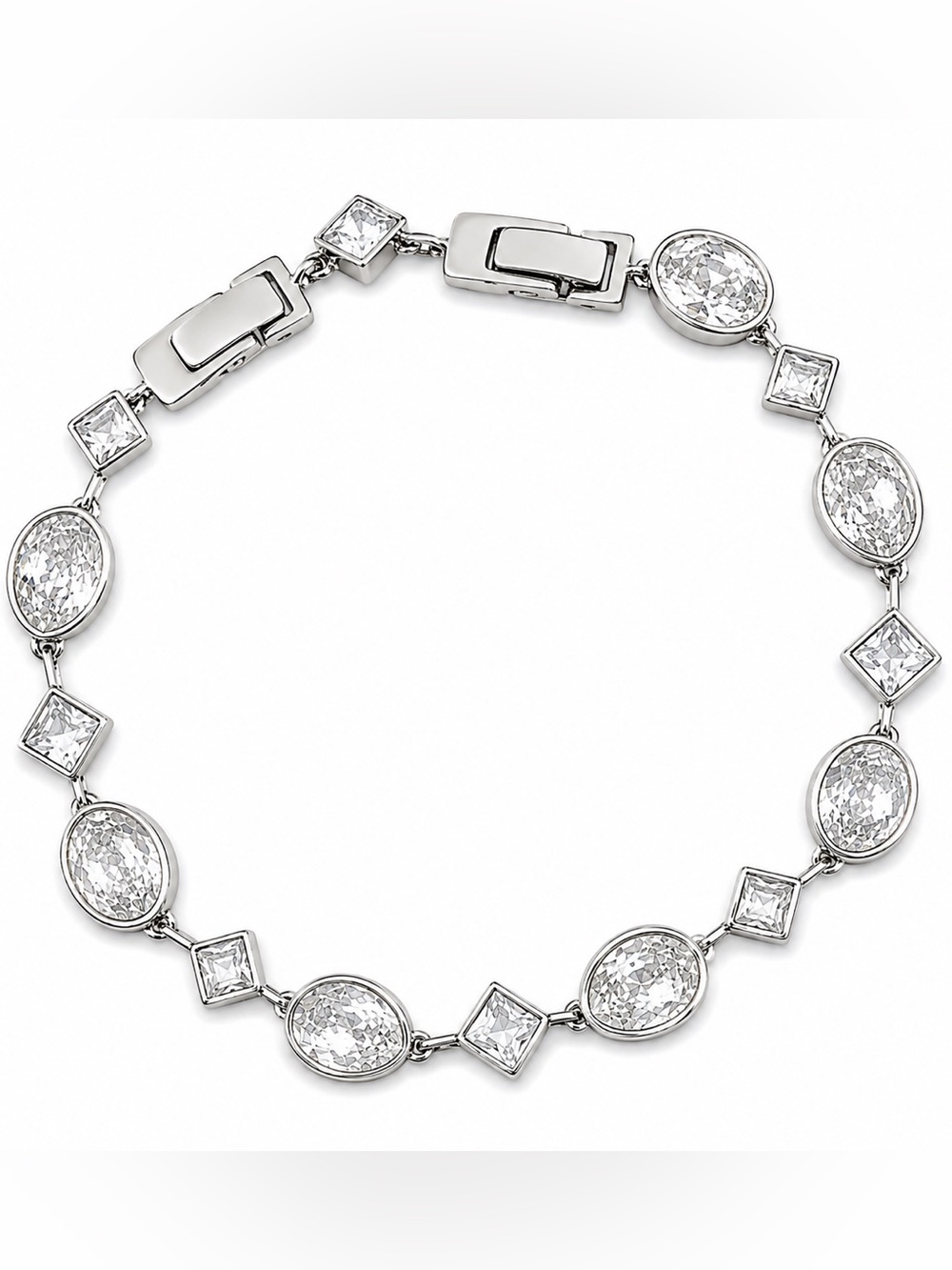 Swarovski Folk Bracelet Rhodium Plated Clear Crystal Adjustable 6.25”-7 1/8”